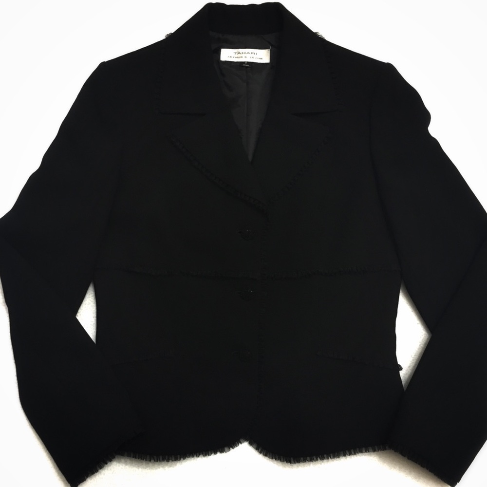 Tahari ASL Black Lace Trimmed Blazer Size 8